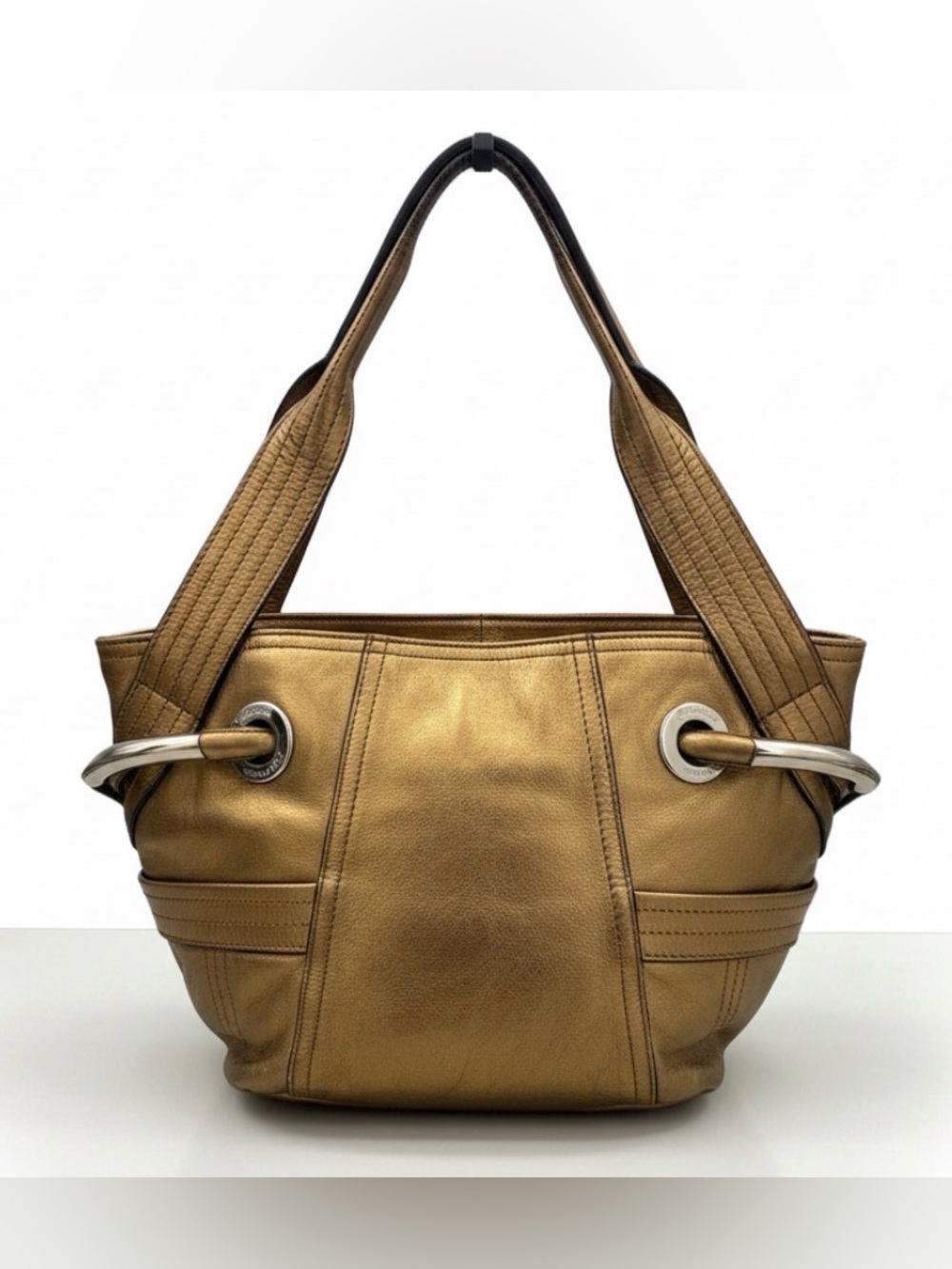 B. Makowsky Gold Metallic Leather Y2K Retro Vibes Tote Shoulder Bag